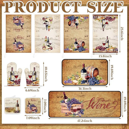 Fourluoo 10 Pcs Wine Kitchen Dish Towels Rugs Oven Mitts and Pot Holders Set Farmhouse Kitchen Decor Set for Women Mom Daughter Gift Cooking Baking Grilling (Rustic Color)