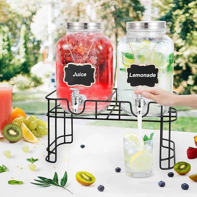 1 Gallon Glass Drink Dispensers For Parties-Set of 2,Drink Dispenser with Fruit Infuser & Stand,Juice or Beverage Dispenser for BBQ, Picnic, Party,Laundry Detergent Dispenser - Image 7