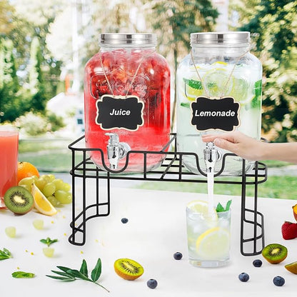1 Gallon Glass Drink Dispensers For Parties-Set of 2,Drink Dispenser with Fruit Infuser & Stand,Juice or Beverage Dispenser for BBQ, Picnic, Party,Laundry Detergent Dispenser - Image 7