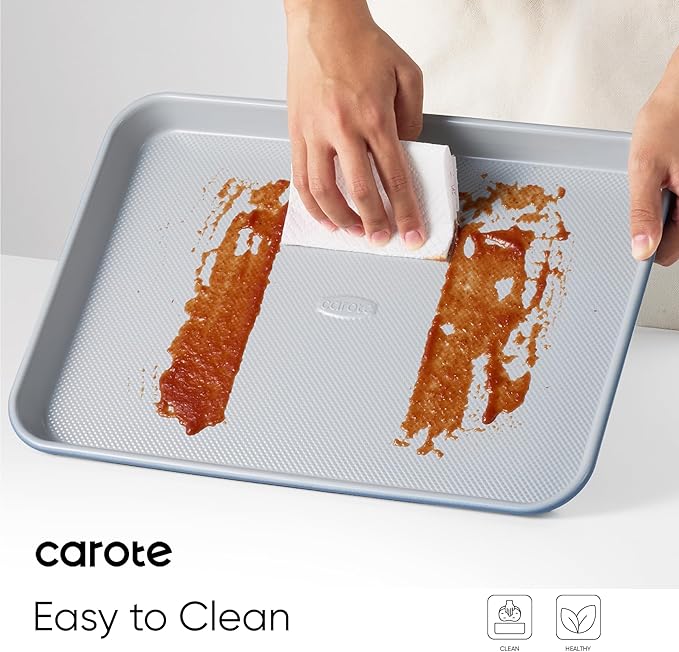 CAROTE 3-Piece Baking Pan Set - Bakeware Set, Baking Sheet Set Including 13 Inch 15 Inch 17 Inch Sheet Pan, Cookie Sheet for Baking, Royal Violet, Blue & Grey - Image 3