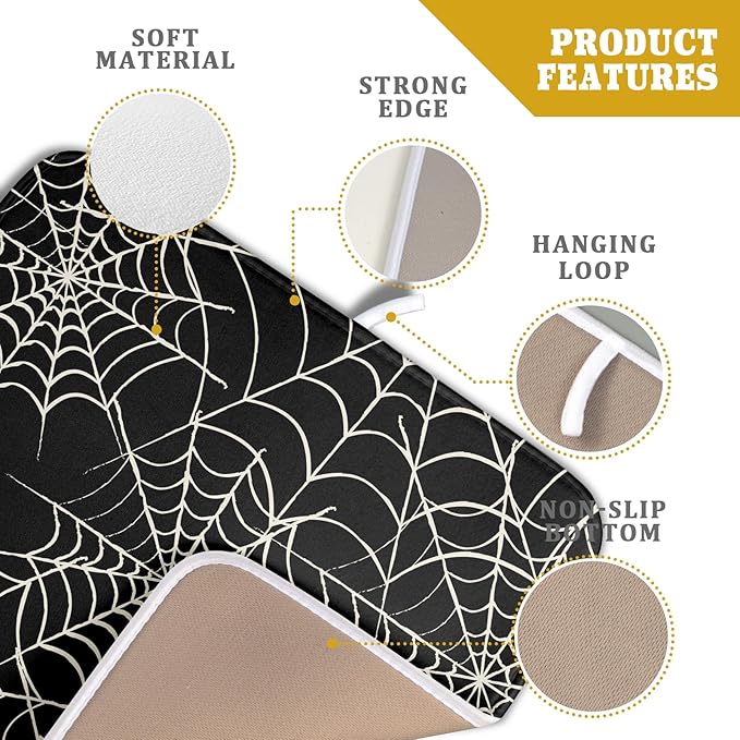 Halloween Dish Drying Mat for Kitchen Counter 16x18 Spider Web Black Holiday Scary Theme Absorbent Reversible Microfiber Drying Mats Kitchen Countertop Protector Dishes Drainer Pad - Image 4