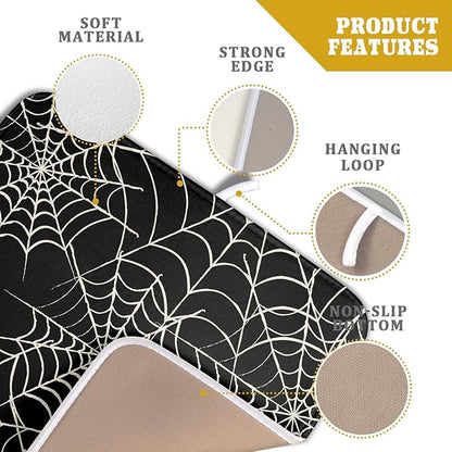 Halloween Dish Drying Mat for Kitchen Counter 16x18 Spider Web Black Holiday Scary Theme Absorbent Reversible Microfiber Drying Mats Kitchen Countertop Protector Dishes Drainer Pad - Image 4