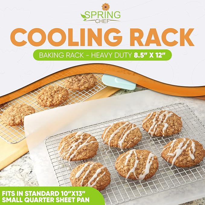 Spring Chef 8.5" x 12" Stainless Steel Cooling Racks, Wire Rack for Baking Sheet - Fits Small Quarter Sheet Pan - Perfect for Cooking, Baking, Grilling, Smoking - Dishwasher Safe - Set of 2 - Image 2