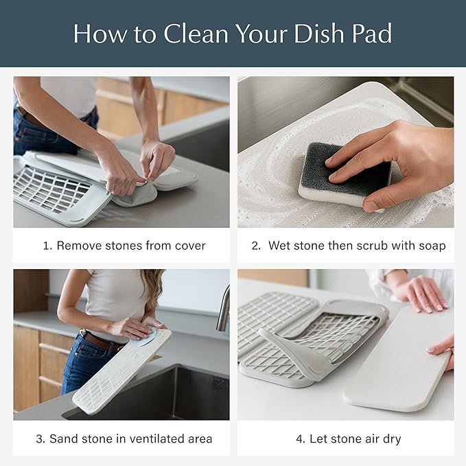 Dorai Home Dish Pad - Collapsable Stone Dish Drying Mat with Diatomaceous Earth for Quick Drying - Ultra Absorbent - Encased in Woven Silicone - Eco-Friendly, Foldable - Large 24.6" x 16.5", Sandstone - Image 5