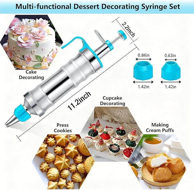 Gawren-H&E 208 PCS Cake Decorating Kit,Baking Supplies with Dessert Decorating Syringe Set,Storage Case,Icing Piping Bags and Tips Set For Cookies, Cupcake & Cake Decorating Supplies for Beginners