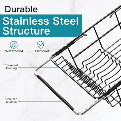 Dish Drying Rack Over the Sink In Stainless Steel Black Expandable Drainer for Small Kitchen, Counter Space Saving Compact Inside Sink Plate Dryer, Adjustable Hanging Metal Wire Strainer Drain Holder - Image 5