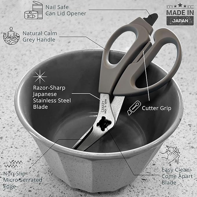 CANARY Japanese Kitchen Shears with Cutter 7.5" Offset Angled Blade, Made in JAPAN, Dishwasher Safe Come Apart Blade, All-Purpose Detachable Kitchen Scissors, Rust Proof Japanese Stainless Steel, Gray - Image 2