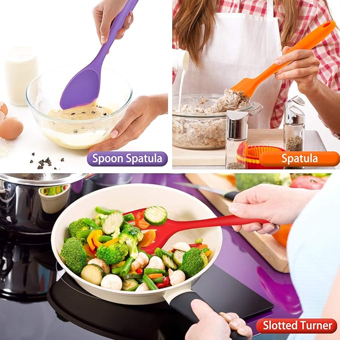 P&P CHEF Silicone Cooking Utensils Set of 7, Heat-proof Kitchen Utensils Set for Nonstick Cookware, Non-stick Spatula, Slotted Turner, Soup Ladle, Pasta Server, Spoon for Cooking Serving - Multicolor - Image 5