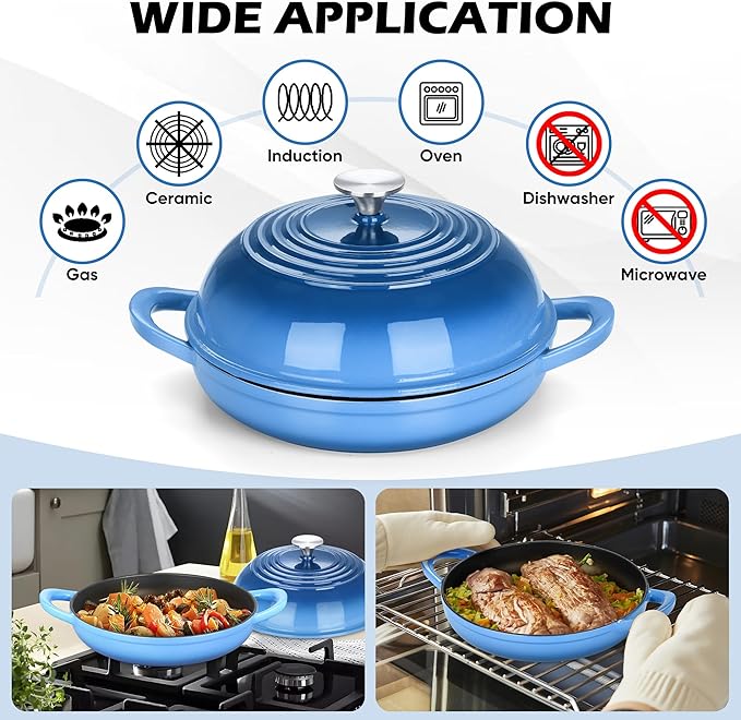 Bread Dutch Oven for Sourdough Baking (5.5 QT), Joyfair Enameled Cast Iron Dutch Oven Pot with Lid, Sourdough Bread Pan with Heavy Duty Dual Handles, Non-Stick & Even Heat, Oven-safe up to 500°F, Blue - Image 5