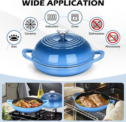 Bread Dutch Oven for Sourdough Baking (5.5 QT), Joyfair Enameled Cast Iron Dutch Oven Pot with Lid, Sourdough Bread Pan with Heavy Duty Dual Handles, Non-Stick & Even Heat, Oven-safe up to 500°F, Blue - Image 5