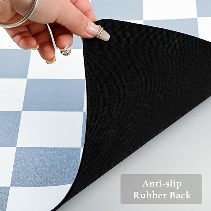 Checkered Dish Drying Mat for Kitchen Counter, Coffee Bar Station Accessories, Retro Cute Aesthetic Absorbent Coffee Mat Kitchen Drying Mat Easy Clean, Blue 12" x 19" - Image 7