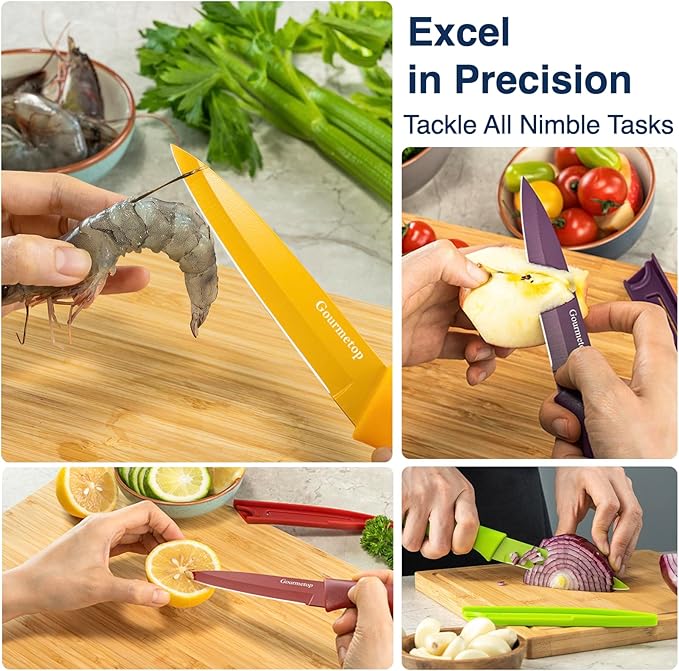 Gourmetop Paring Knife with Cover, Paring Knives Set of 4, 3.8" Paring Knife Set of Premium Stainless Steel, Small Kitchen Knife Set for Fruit and Vegetable, Ergonomic Knife Handles for Versatility - Image 5