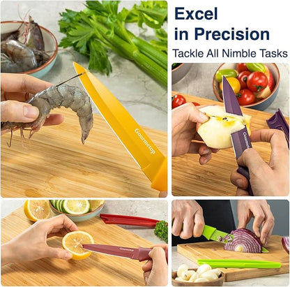 Gourmetop Paring Knife with Cover, Paring Knives Set of 4, 3.8" Paring Knife Set of Premium Stainless Steel, Small Kitchen Knife Set for Fruit and Vegetable, Ergonomic Knife Handles for Versatility - Image 5