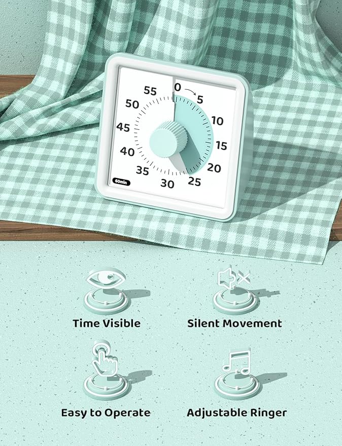 LIORQUE Visual Timer for Kids, 60-Minute Countdown Timers for Classroom Office Kitchen with Silent Operation, Kids Timer for Teaching (Batteries Included) - Image 6