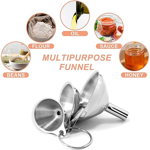 Anaeat Stainless Steel Mini Kitchen Funnel Set, 3 Pack Durable Metal Filling Funnels for Transferring Liquid, Dry ingredients, Cosmetic Lotion, Fluid, Spices, Powder - Food-Grade & High Heat Resistant - Image 7