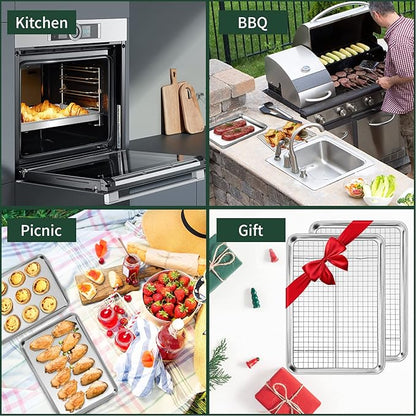 CEKEE 4 PCs Small Baking Sheet With Wire Rack Set [2 Pans + 2 Cooling Racks], 10 Inch Stainless Steel Tray - Rust & Warp Resistant, Easy Clean - Image 7