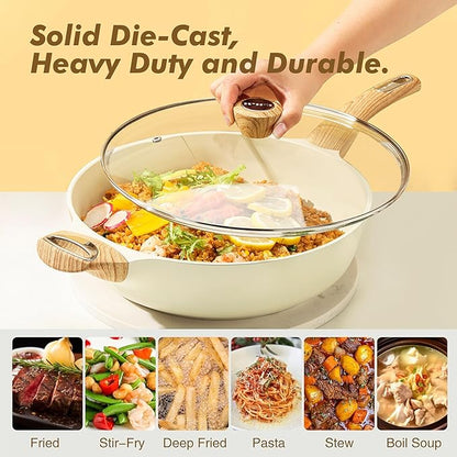 SENSARTE Ceramic Nonstick Frying Pan Skillet with Lid, 13.3 Inch Large Deep Frying Pan, 6 Qt Saute Pan, Induction Pan, Healthy Non Toxic Cooking Pan with Helper Handle, PFOA PFAS PTFE Free - Image 5
