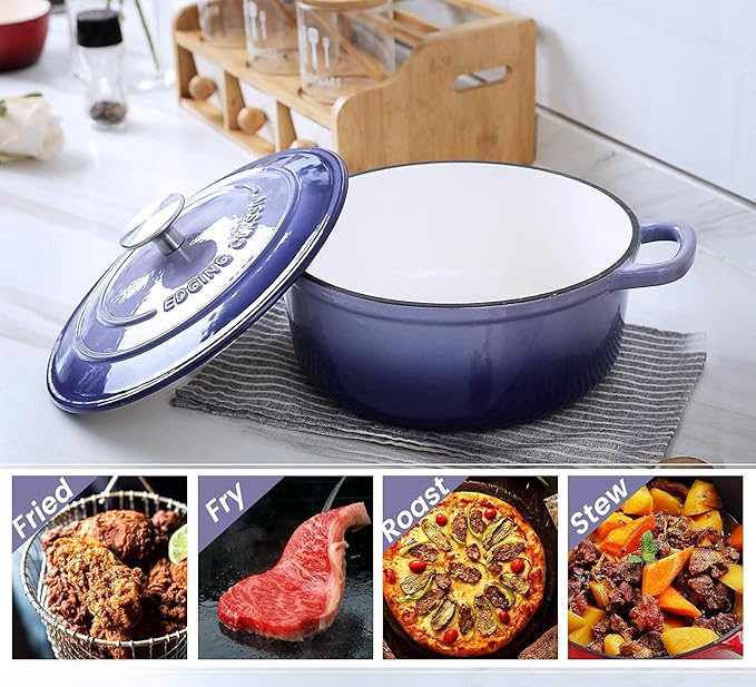 EDGING CASTING Enameled Cast Iron Duch Oven, 5.5 Quart Round Dutch Ovens Pot with Lid, Dual Handle for Bread Baking, Purple - Image 7