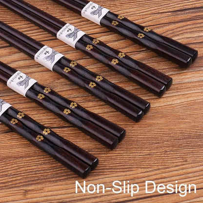 5 Pairs Chopsticks Wooden, Glamfields Reusable Chop sticks, Non-slip Japanese Style gift set - Image 4