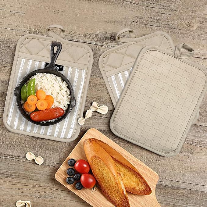 Alselo Silicone Pot Holders Set of 3 Heat Resistant & Non Slip Potholders, Professional Oven Hot Pads with Pockets Mitts for Kitchen Cooking Baking Barbecue (Khaki, 3) - Image 7