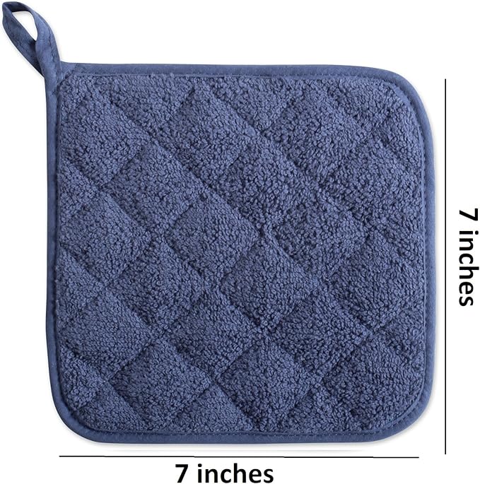 DII Basic Terry Collection Quilted 100% Cotton, Potholder, French Blue, 3 Piece - Image 2