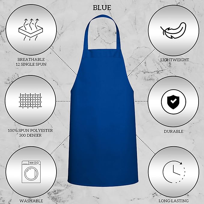 GREEN LIFESTYLE 12 Pack Professional Chef Apron – Grilling Aprons for Men, Waterproof Cooking Apron for BBQ, Work or Restaurant Use, Kitchen Aprons for Women – Royal Blue, No Pockets - Image 4