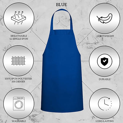 GREEN LIFESTYLE 120 Pack Professional Chef Apron – Grilling Aprons for Men, Waterproof Cooking Apron for BBQ, Work or Restaurant Use, Kitchen Aprons for Women – Royal Blue, No Pockets - Image 3
