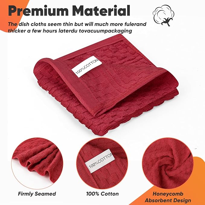 Oven Mitts Kitchen Towels and Dishcloths with Pot Holders Sets, Oven Gloves Hot Pads 500°F Heat Resistant with Silicone Grip, Include 2 Cooking Gloves/2 Potholders/4 Kitchen Towels/4 Dish Towels-Red - Image 7