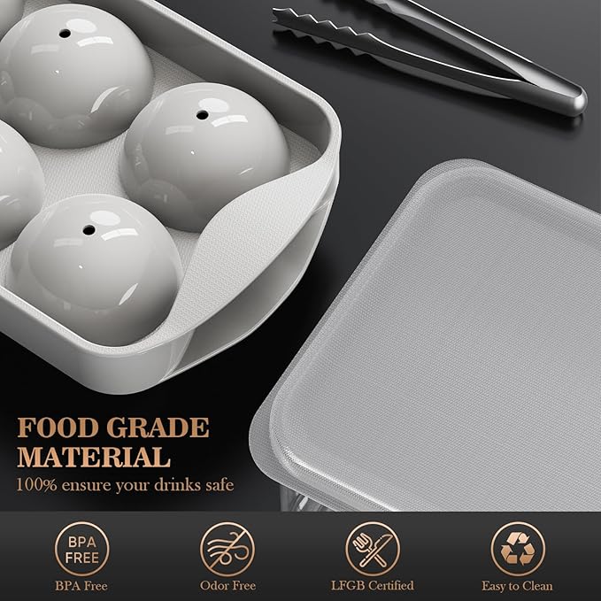 Whiskey Ice Cubes Mold 2 Pack - Round Ice Cube Mold & Ice Ball Maker Set with Storage Bin, Ice Cube Trays with Lid, Tongs for Bourbon & Cocktails, Gifts for Whiskey Lover - Image 3