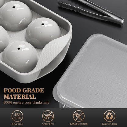 Whiskey Ice Cubes Mold 2 Pack - Round Ice Cube Mold & Ice Ball Maker Set with Storage Bin, Ice Cube Trays with Lid, Tongs for Bourbon & Cocktails, Gifts for Whiskey Lover - Image 3