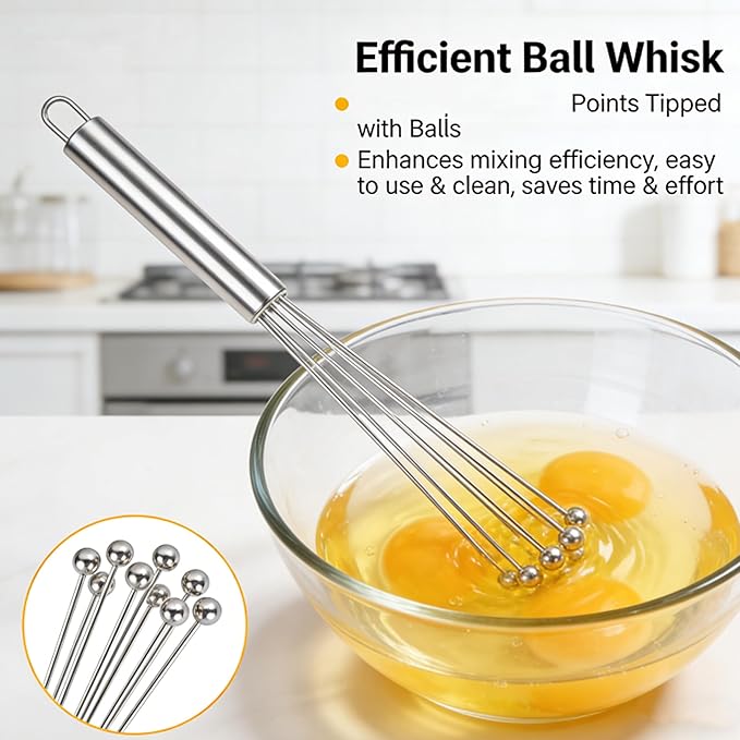 Whisk Set, Stainless Steel Ball Whisk Kitchen Tools Ideal for Cooking, Blending, Whisking, Beating & Stirring - Image 7