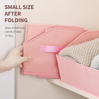 Homsorout Storage Bins for Shelves - Small Trapezoid Closet Shelf Organizer, Fabric Organization Bins with Handles, Storage Baskets for Clothes, Towel, Purse, 4 Pack, Pink - Image 4