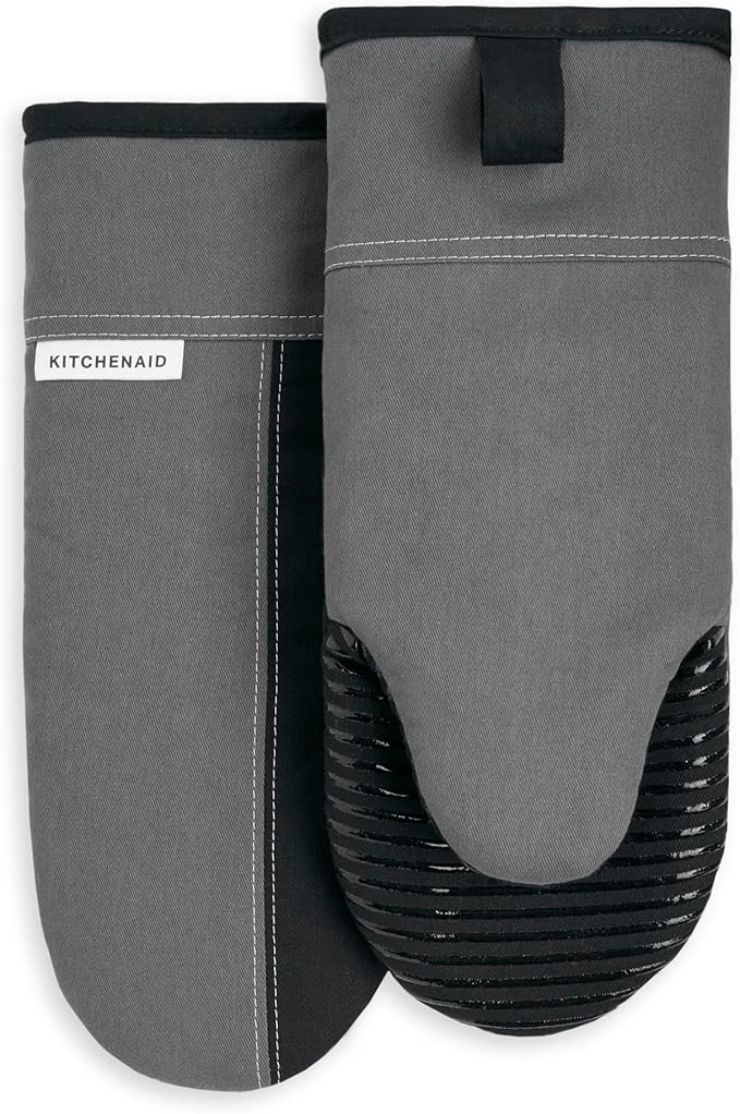 KITCHENAID Beacon Two-Tone Oven Mitt 2-Pack Set, Contour Silver/Matte Black, 5.75"x13" by KitchenAid