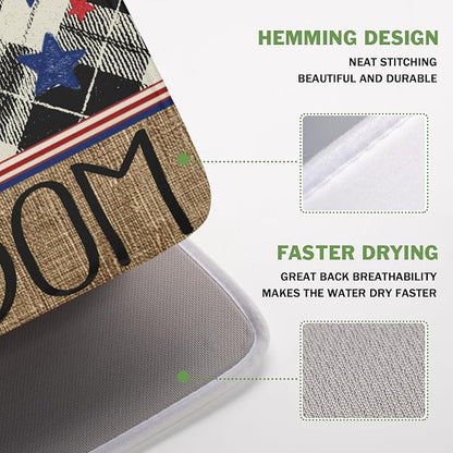 4th of July Dish Drying Mat 18x16 Inch, Patriotic Drying Mat with Absorbent Reversible Microfiber, Independence Day Dish Drainer Mats Memorial Day Rack Pad for Coffee Countertop Kitchen Protector