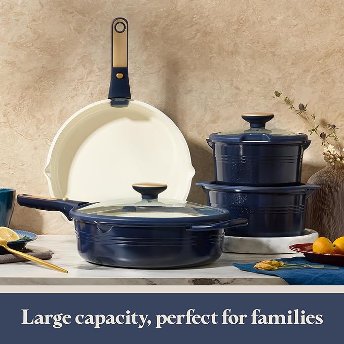 CAROTE 22Pcs Titanium Cookware Set, Pots and Pans Set Non Stick, Kitchen Cooking Set with Detachable Handle, Non Toxic Induction Cookware, Dishwasher/Oven Safe，Blue - Image 7