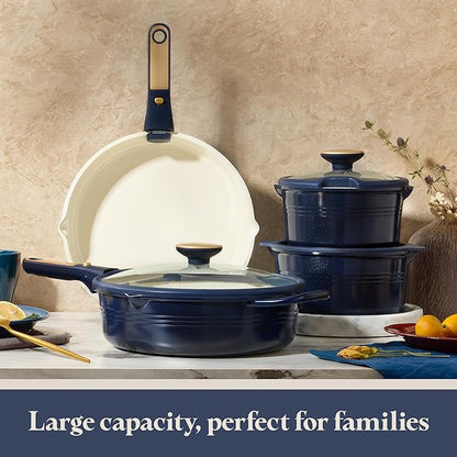 CAROTE 22Pcs Titanium Cookware Set, Pots and Pans Set Non Stick, Kitchen Cooking Set with Detachable Handle, Non Toxic Induction Cookware, Dishwasher/Oven Safe，Blue - Image 7
