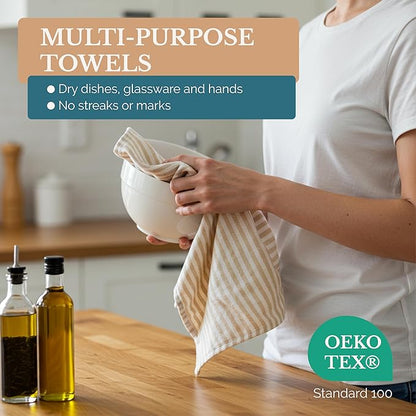 Casa Platino Dish Towels for Kitchen 18" x 28", Dish Towels Set of 6 – Great for Daily Dish Drying, Cooking Prep, and Serving Use, Reliable Kitchen Companions for Spills and Baking Needs- Beige