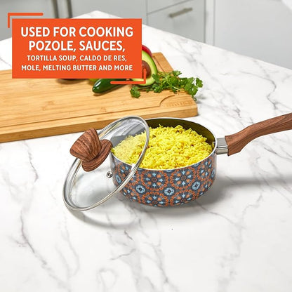 IMUSA 1.5 Quarts Talavera Nonstick Saucepan with Lid, Wood Look and Soft Touch Handle, Ceramic Coated - Image 6