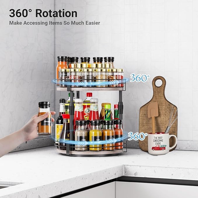 Across-Star Lazy-Susan-Organizer-Spice-Rack, Rotating Spice Organizer For Cabinet Pantry, Seasoning Holder Spice Shelf With Adjustable Height, Kitchen Counter Shelf Countertop Organizer - Image 4