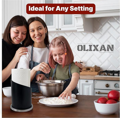 Stainless Steel Paper Towel Holder Countertop, Modern Spiral Cover Design,Keep Paper Towel Clean,Weighted Base for Stability, Freestanding Easy One-Handed Operation for Kitchen Bathroom (Black)