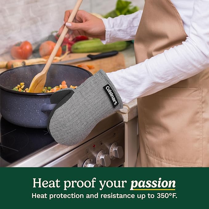 Cuisinart Heritage Mini Oven Mitts – 5.5” x 7” Heat-Resistant Kitchen Mitts for Oven with Non-Slip Neoprene Palm, Cotton Filling, and Faux Leather Loop – Durable Oven Mitt Set for Cooking & Baking - Image 3
