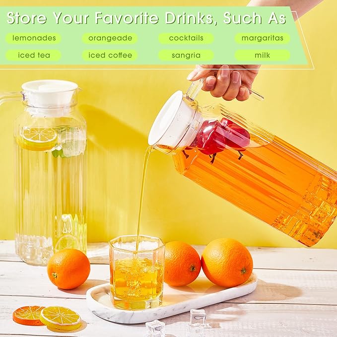 Panitay 2 Pcs 68 Ounces Plastic Pitcher with Lid Clear Acrylic Refrigerator Safe Pitcher Shatter Proof Juice Containers with Lids for Water Milk Sangria Lemonade Cold Drinks - Image 5
