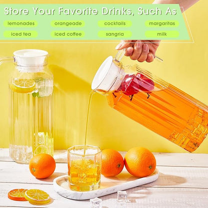 Panitay 2 Pcs 68 Ounces Plastic Pitcher with Lid Clear Acrylic Refrigerator Safe Pitcher Shatter Proof Juice Containers with Lids for Water Milk Sangria Lemonade Cold Drinks - Image 5