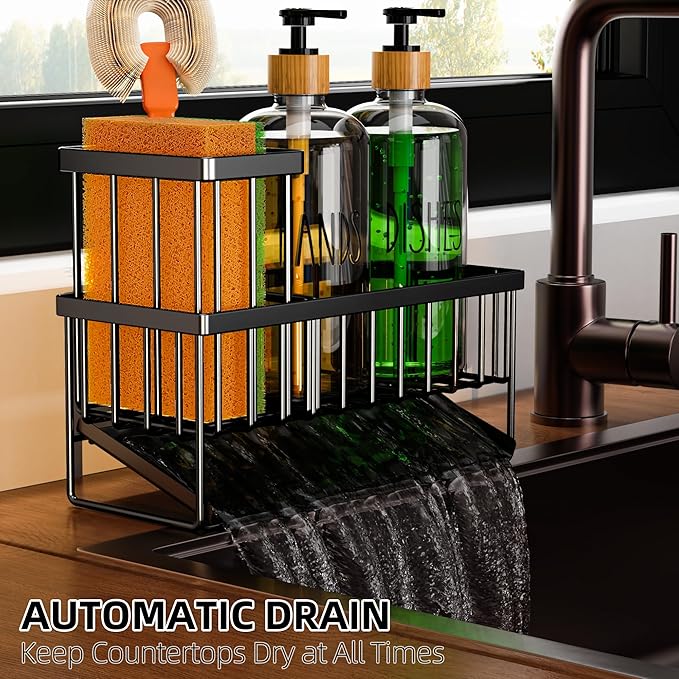 Cisily Kitchen Dish Soap Dispenser Set with Black Sponge Holder and 2 Pack 16.9oz Clear Glass, Dish Soap Dispensers for Kitchen Sink, Vintage Hand and Dish Soap Dispensers Set - Image 8