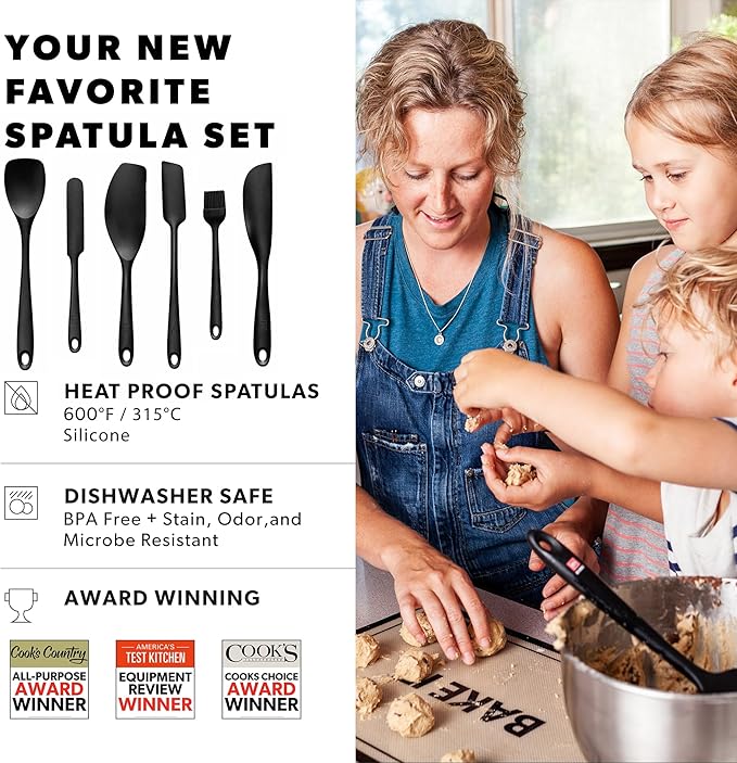 All New DI ORO 6-Piece Silicone Spatula Set - Rubber Kitchen Utensils for Baking, Cooking & Mixing - Heat-Resistant 600°F BPA Free Spatulas for Nonstick Cookware - Dishwasher Safe (Black)