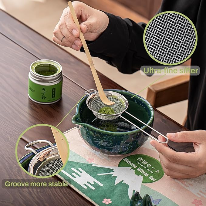 Clay&Fire Matcha Whisk Set，9 Pcs Ceramic Matcha Set, 15 OZ Matcha Bowl with Spout and Whisk for Friend, Ideal Gift for Matcha Lover（Starry） - Image 3