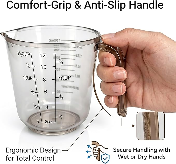 Measuring Cups Set, 3PCS with Pour Spout & Handle, Multi-Scale (cup | oz | ml) Stackable Liquid & Dry Plastic Measuring Tools for Baking Cooking, Essential Kitchen Gadgets (Coffee Brown) - Image 5