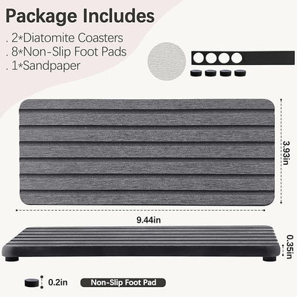NiuYichee 2 PCS Water Absorbent diatomite Coasters, 9.5" x 4" Water Absorbing Stone Tray for Sink, Stone Drying mat for Kitchen Counter, Stone soap Tray Used for Hand Soaps & toiletries & Plants - Image 2
