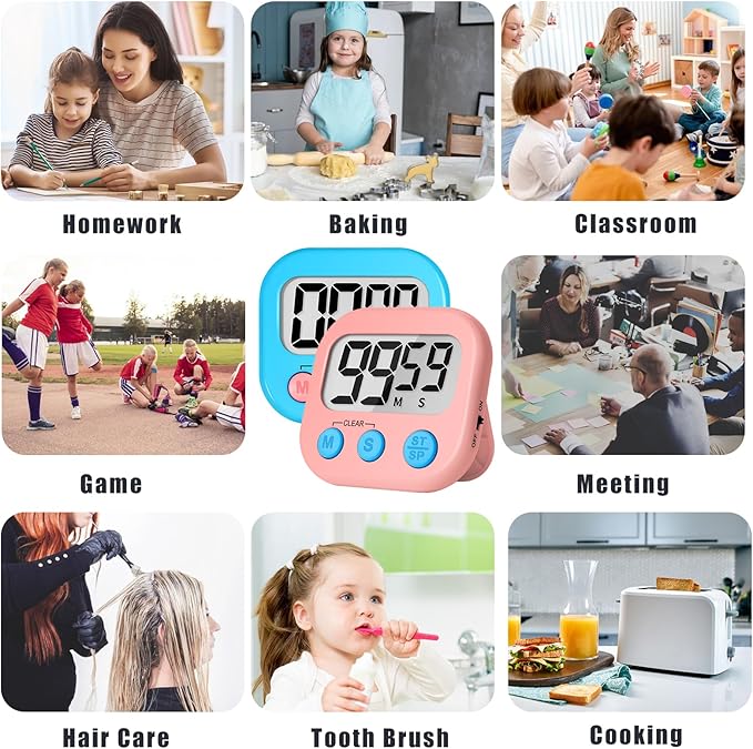 ZILLEEN Classroom Timer for Kids Teachers 12 Pack Digital Timers, Blue & Pink - Image 5