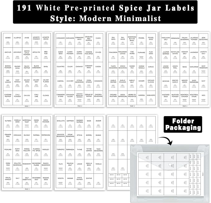 GPOVVIMX 191 Spice Jar Labels Preprinted Minimalist Stickers - White Waterproof Label - Fit Round or Rectangle Spice Jars - Herb Seasoning Kitchen Pantry Labels - Image 3